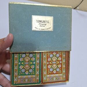 Vintage Congress Playing Cards Double Deck Cel-U-Tone Finish Bridge‎ Set Box